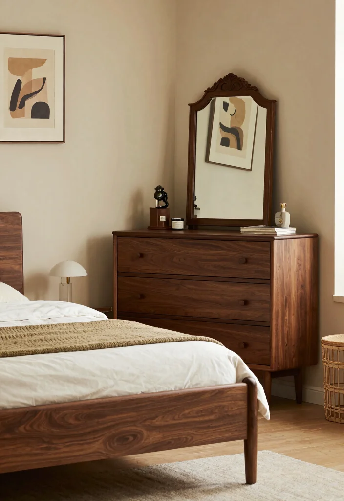 12 Walnut Bedroom Ideas with Warm Rich Tones 7. Mix Vintage and Modern Styles 0