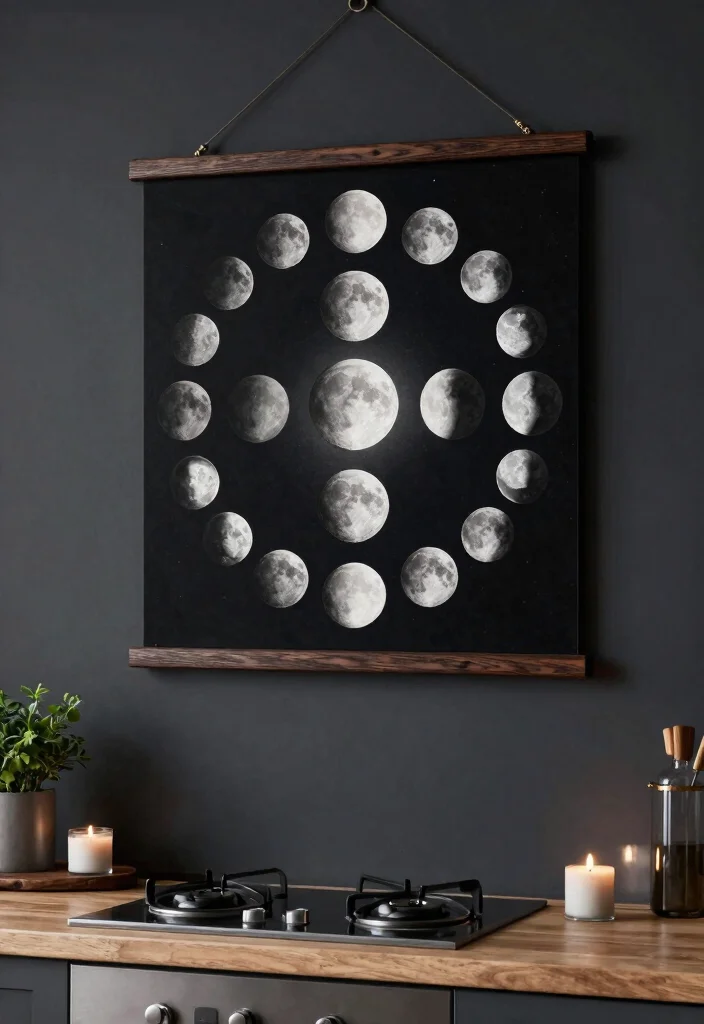 12 Witchy Kitchen Ideas with Dark Moody Vibes 50 12 Witchy Kitchen Ideas with Dark Moody Vibes 10. Moon Phase Decor 0