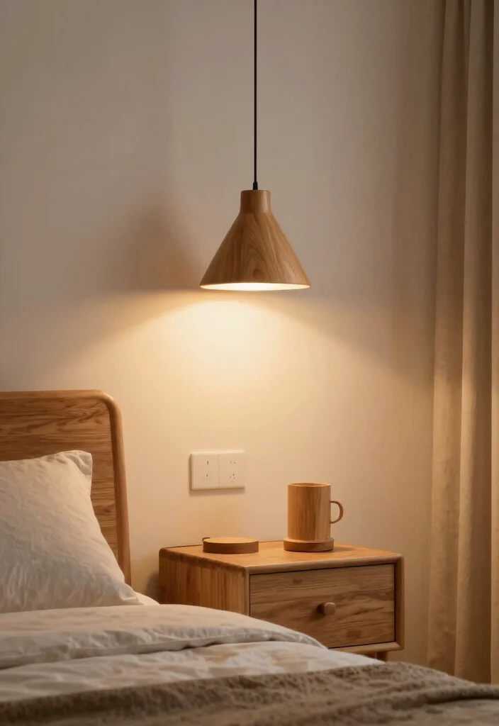 12 Wood Bedroom Ideas for Natural Warm Styling 52 12 Wood Bedroom Ideas for Natural Warm Styling 12. Soft Lighting with Wooden Fixtures 0