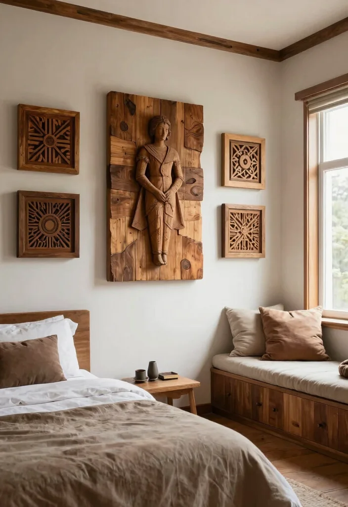 12 Wood Bedroom Ideas for Natural Warm Styling 29 12 Wood Bedroom Ideas for Natural Warm Styling 9. Rustic Wall Art with Wood 0