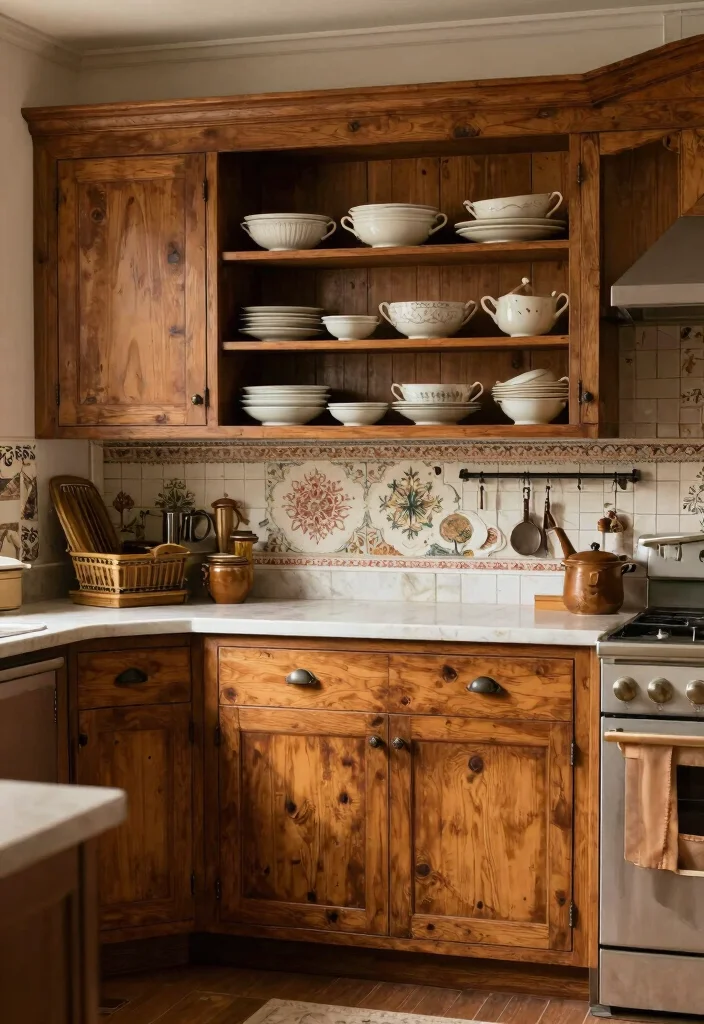 12 Wood Cabinet Kitchen Ideas with Warm Texture 11. Vintage Charm 0