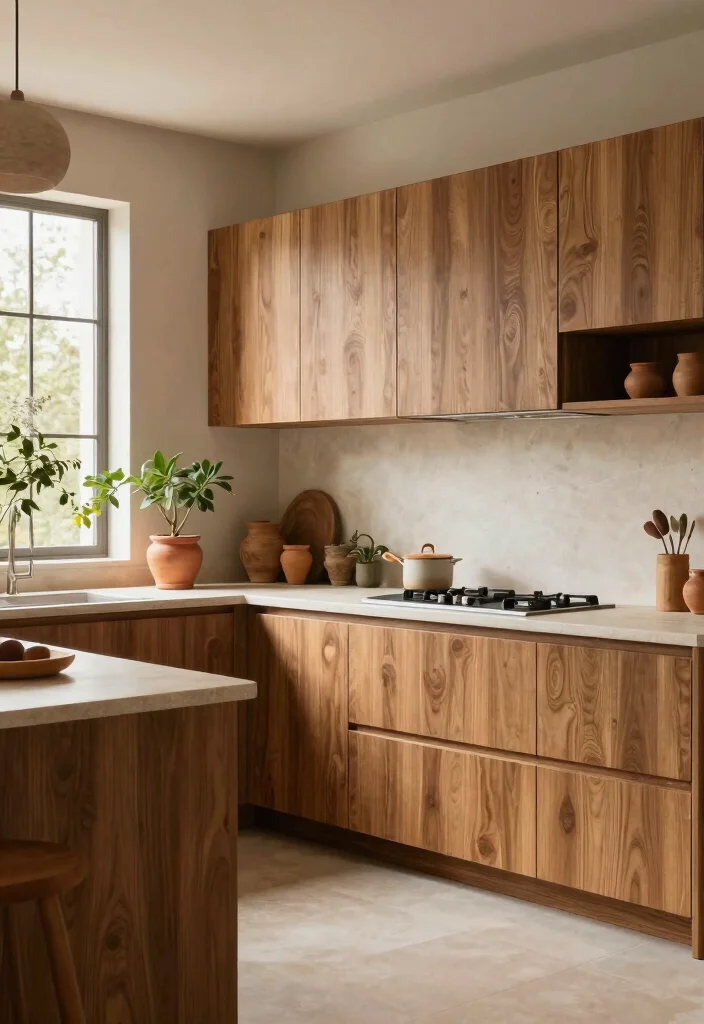 12 Wood Cabinet Kitchen Ideas with Warm Texture 4. Organic Shapes and Textures 0