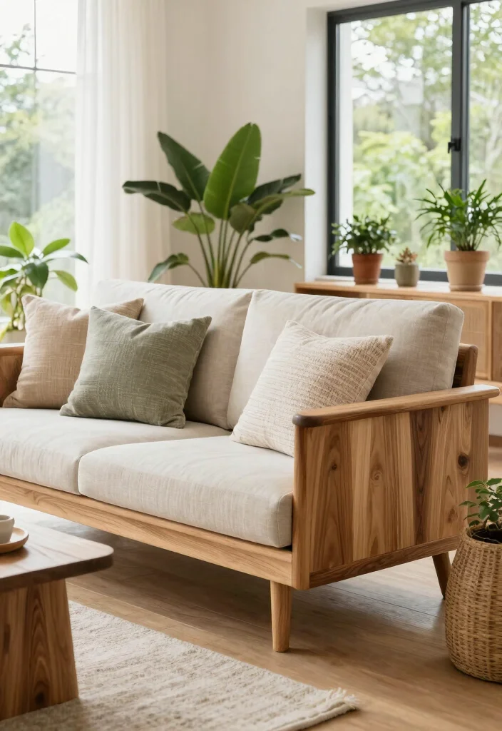 12 Wooden Sofa Living Room Ideas with Natural Warmth 12. Enhance with Eco Friendly Finishes 0