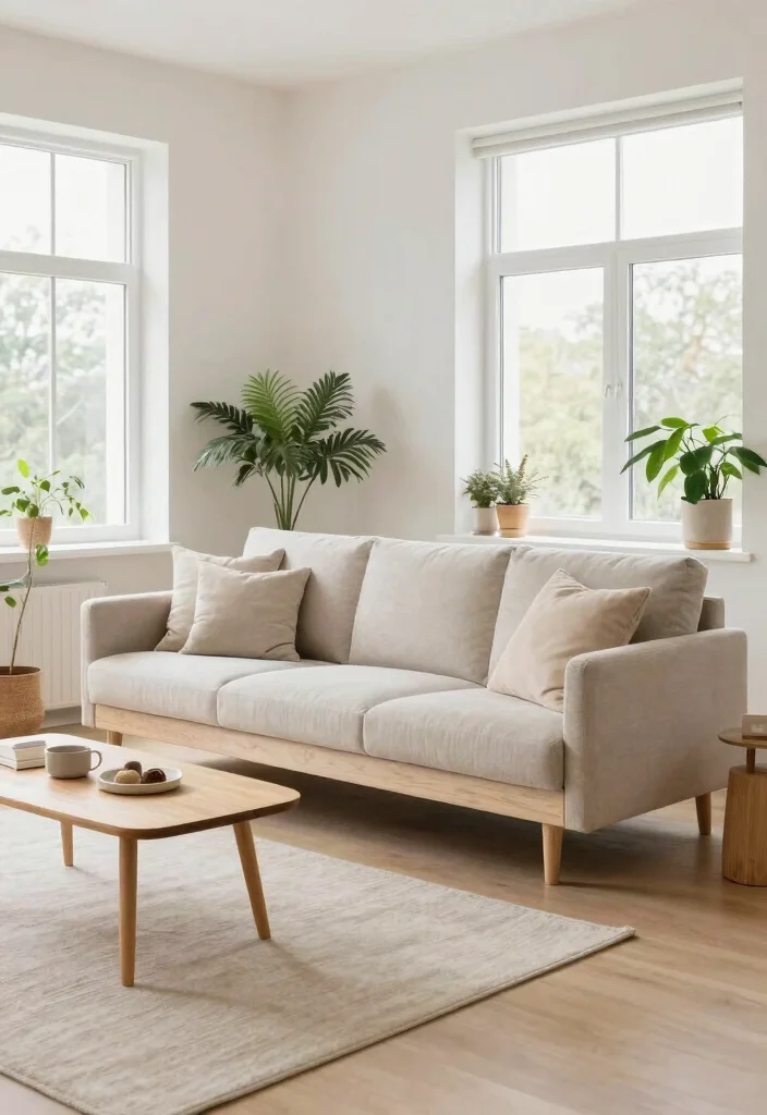 12 Wooden Sofa Living Room Ideas with Natural Warmth 3. Scandinavian Style with Light Birch Sofas 0