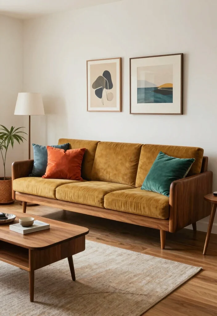 12 Wooden Sofa Living Room Ideas with Natural Warmth 4. Modern Mid Century Wooden Sofa Designs 0