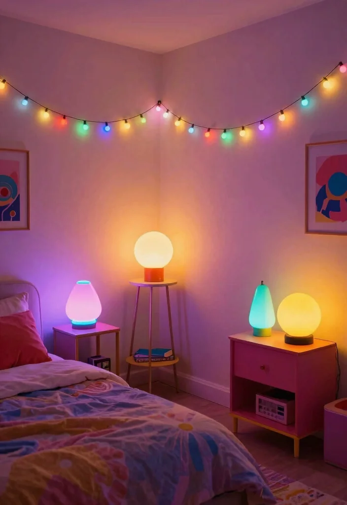 12 Y2K Bedroom Ideas with Fun Retro Energy 10. Playful Lighting Fixtures 0