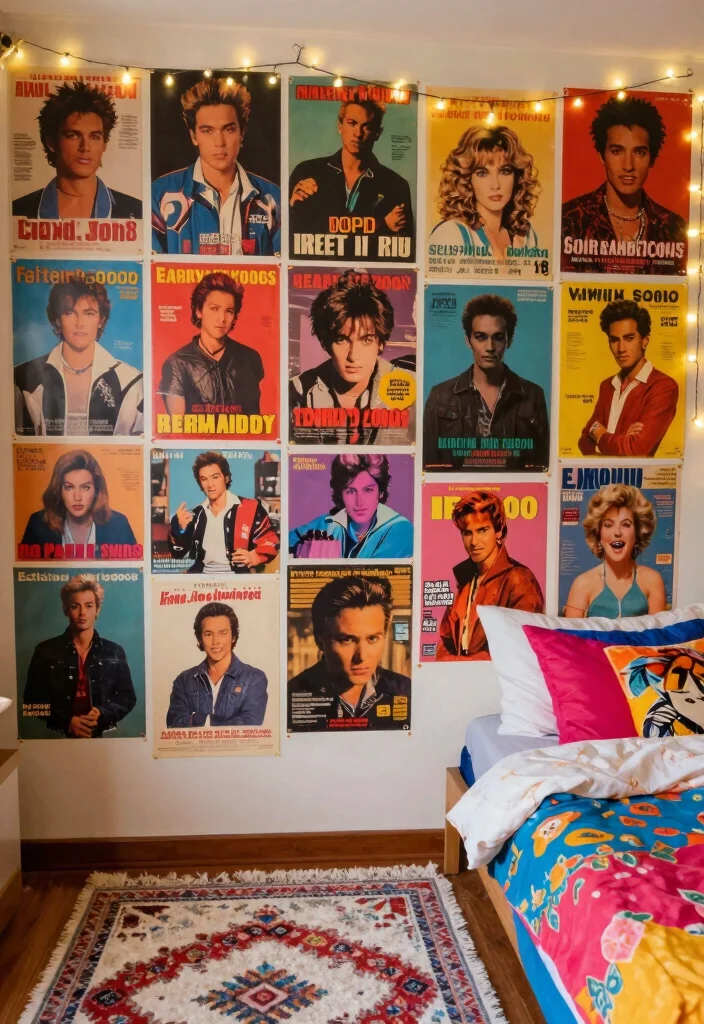 12 Y2K Bedroom Ideas with Fun Retro Energy 2. Vintage Posters and Album Covers 0