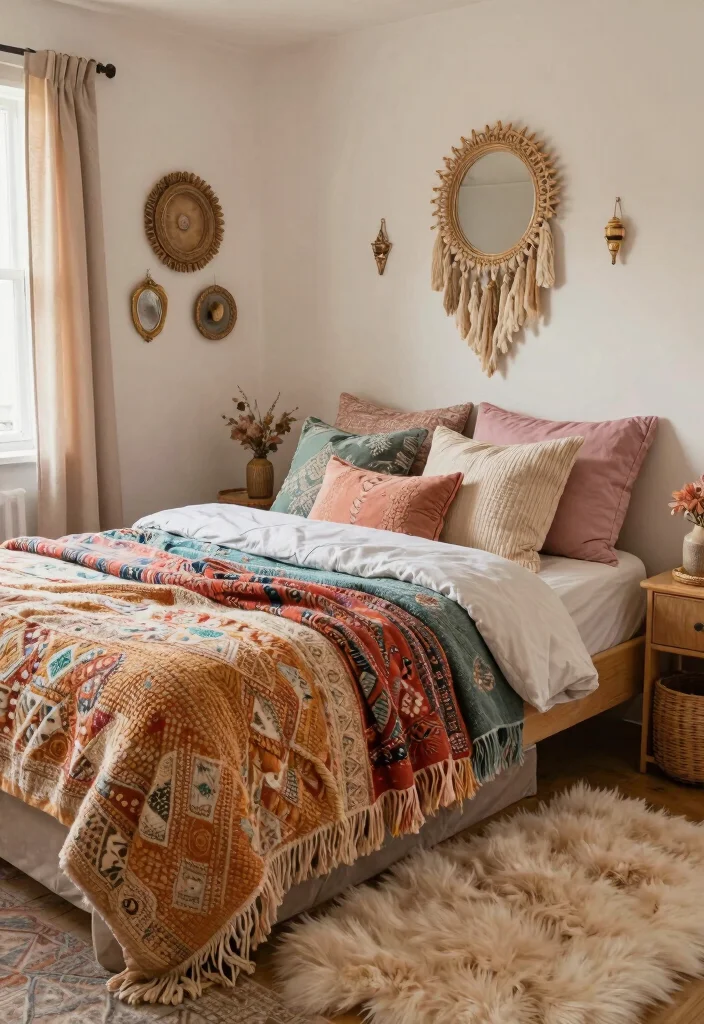 12 Y2K Bedroom Ideas with Fun Retro Energy 5. Layered Textiles for Cozy Vibes 0