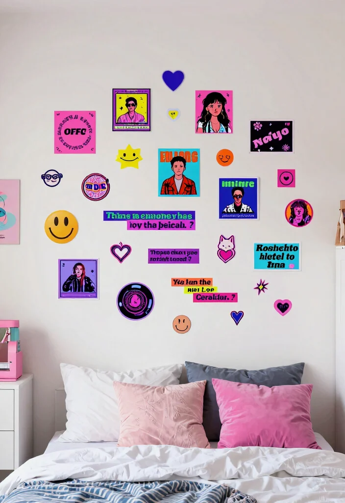 12 Y2K Bedroom Ideas with Fun Retro Energy 7. Wall Decals and Stickers Fun and Easy Decor 0