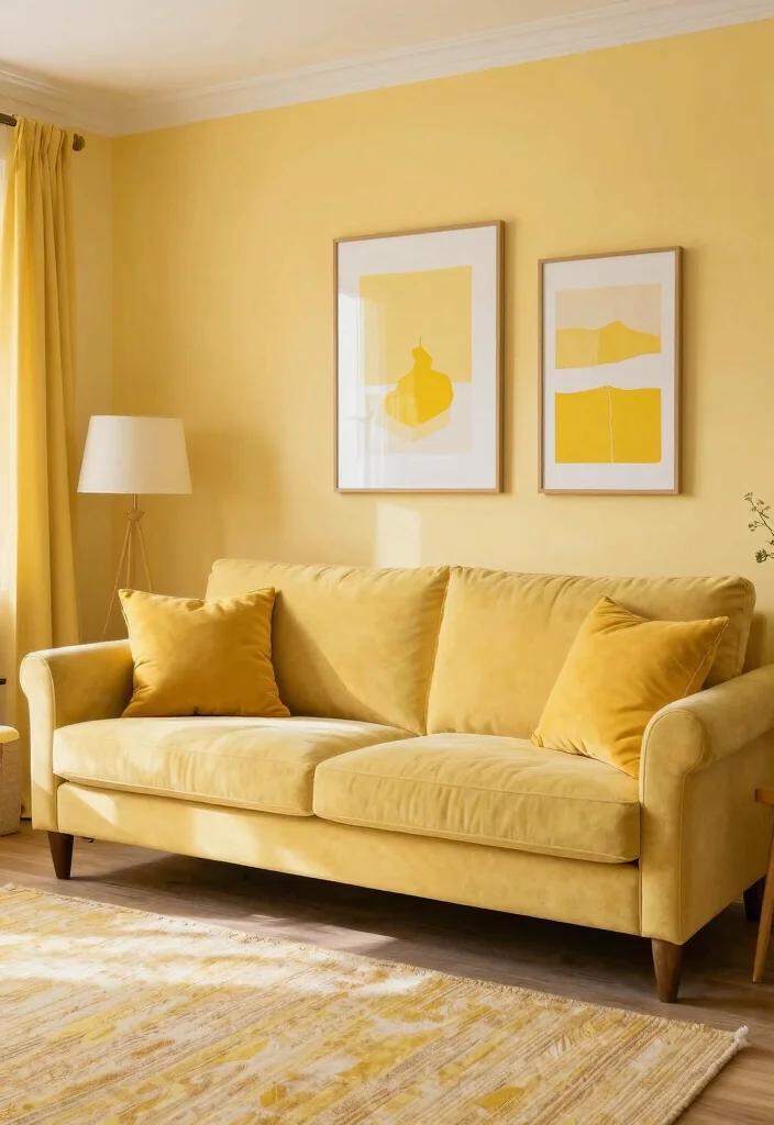 12 Yellow Wall Living Room Ideas for a Bright Look 10. Monochromatic Elegance with Shades of Yellow 0