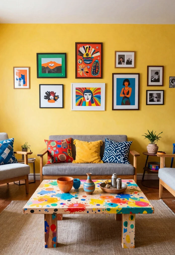 12 Yellow Wall Living Room Ideas for a Bright Look 7. Artistic Flair with DIY Projects 0