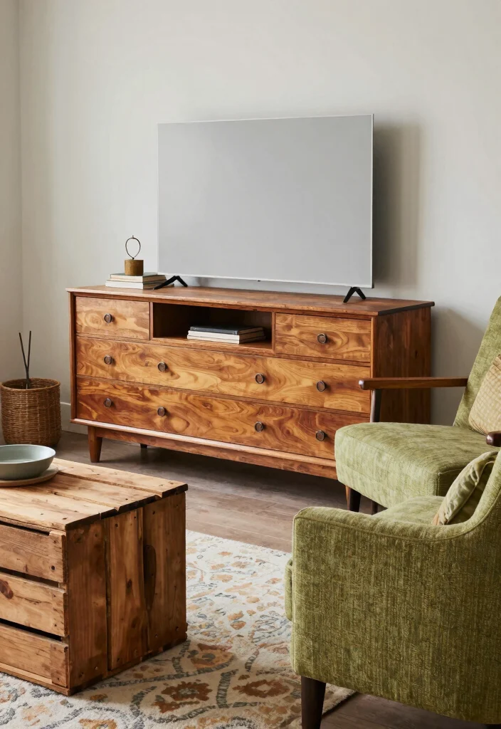 14 Airbnb Living Room Decor Ideas Guests Love 3. Use Upcycled Furniture 0