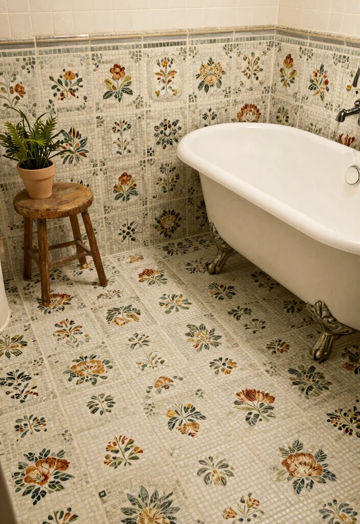14 Bathroom Mosaic Tile Ideas with Texture and Visual Interest 10. Vintage Inspired Mosaics 0