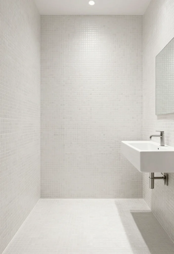 14 Bathroom Mosaic Tile Ideas with Texture and Visual Interest 11. Minimalist White Mosaics 0