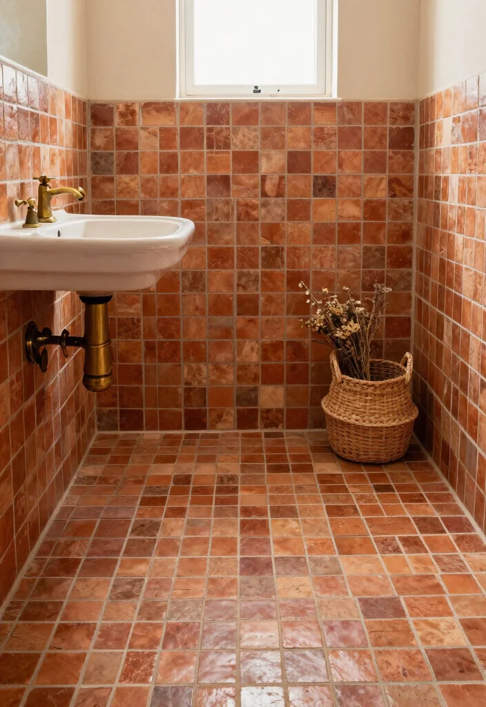 14 Bathroom Mosaic Tile Ideas with Texture and Visual Interest 12. Rustic Terracotta Mosaics 0