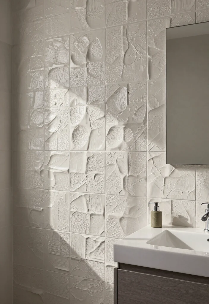 14 Bathroom Mosaic Tile Ideas with Texture and Visual Interest 13. 3D Textured Tiles 0