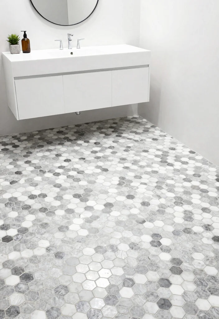 14 Bathroom Mosaic Tile Ideas with Texture and Visual Interest 2. Hexagonal Mosaic Tiles 0