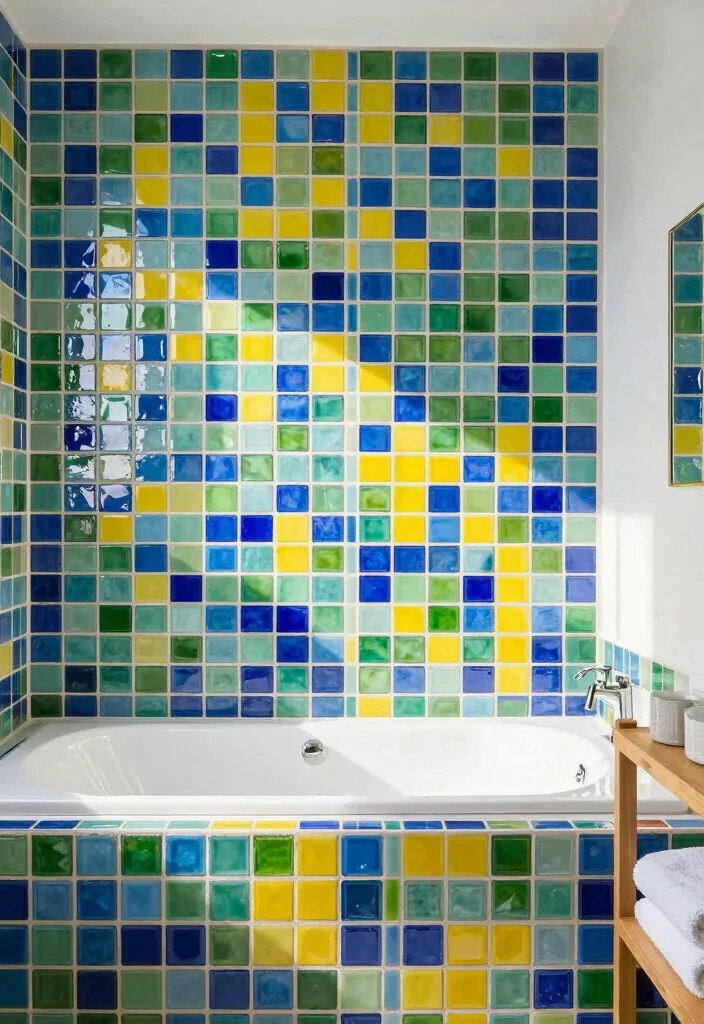 14 Bathroom Mosaic Tile Ideas with Texture and Visual Interest 4. Colorful Glass Mosaic Tiles 0