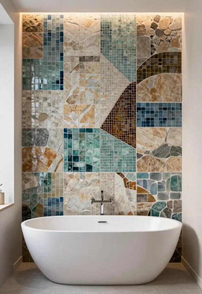14 Bathroom Mosaic Tile Ideas with Texture and Visual Interest 9. Mixed Material Mosaics 0