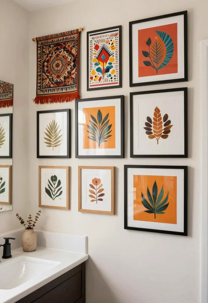 14 Boho Bathroom Decor Ideas with Texture and Warmth 12. Bohemian Artwork 0