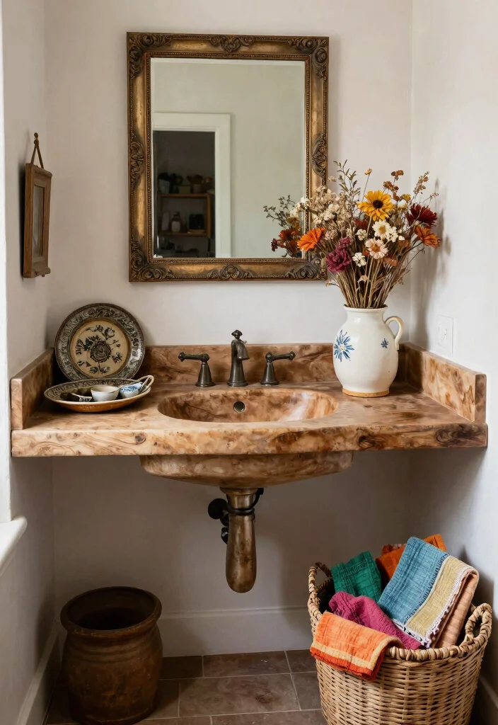 14 Boho Bathroom Decor Ideas with Texture and Warmth 5. Vintage Finds and Thrifted Decor 0