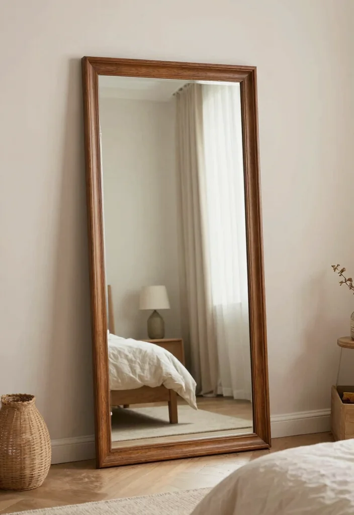14 Cozy Aesthetic Bedroom Ideas with Soft Layers 11. Incorporating Mirrors 0