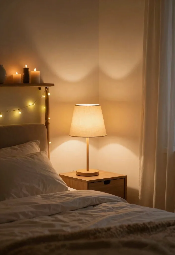 14 Cozy Aesthetic Bedroom Ideas with Soft Layers 5. Cozy Lighting 0