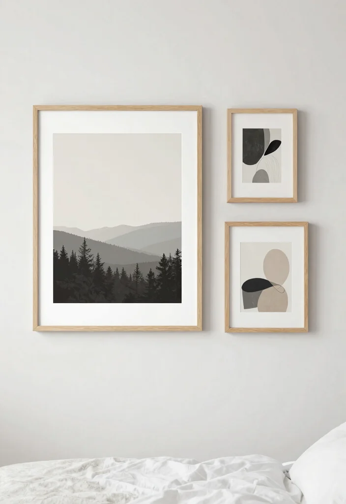 14 Cozy Aesthetic Bedroom Ideas with Soft Layers 6. Minimalist Wall Art 0