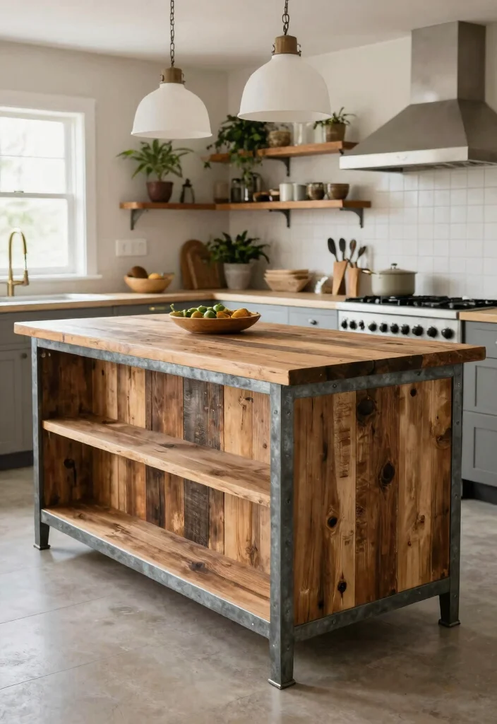 14 Farmhouse Kitchen Island Ideas with Rustic Charm 11. Mixed Materials Island 0