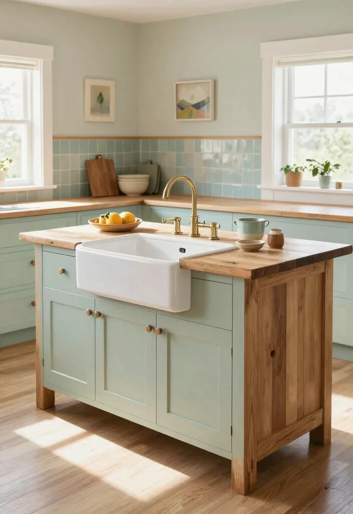 14 Farmhouse Kitchen Island Ideas with Rustic Charm 3. Farmhouse Sink Integrated Island 0