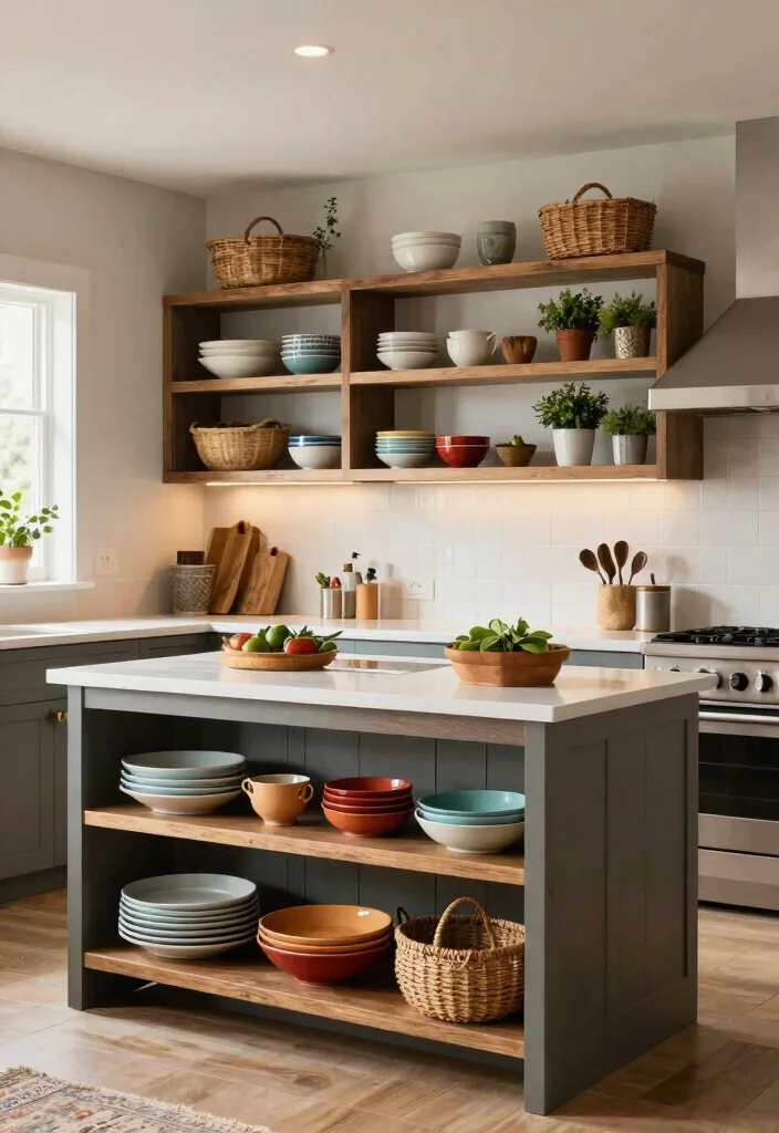 14 Farmhouse Kitchen Island Ideas with Rustic Charm 7. Open Shelving and Storage Island 0