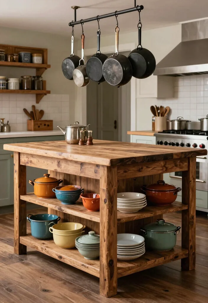 14 Farmhouse Kitchen Island Ideas with Rustic Charm 9. Rustic Island with a Butcher Block Top 0
