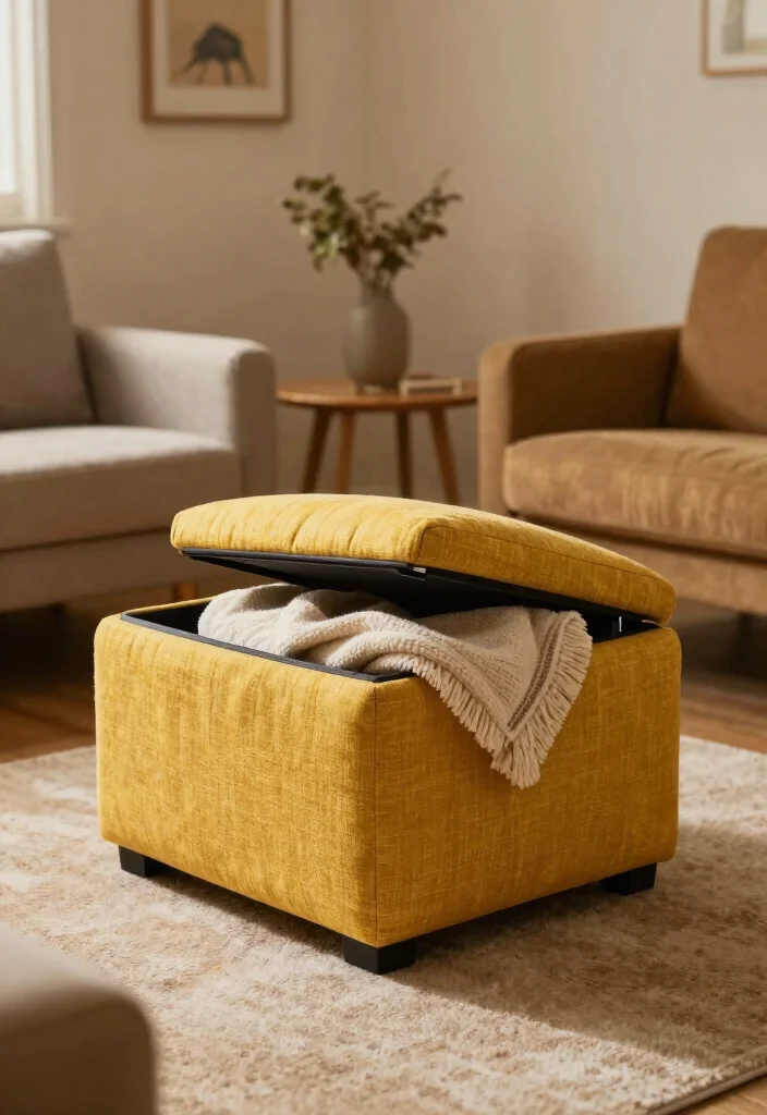 14 Living Room Ideas for Small Spaces That Work 5. Ottomans with Storage 0