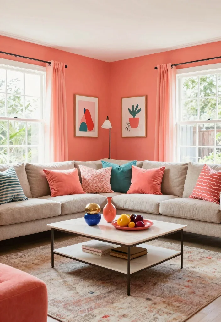 14 Living Room Paint Ideas to Change the Mood 37 14 Living Room Paint Ideas to Change the Mood 7. Bright Coral 0