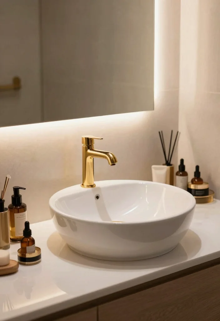 14 Master Bath Makeup Vanity Ideas for Luxury Daily Routines 9. Elegant Sink Fixtures 0 1