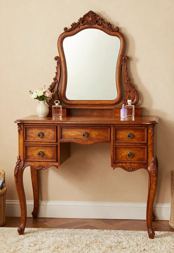 14 Modern Luxury Bedroom Vanity Ideas with Elegant Design 2. Vintage Inspired Dressing Table 0