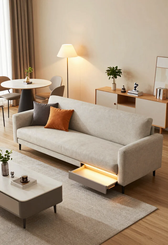 14 Stylish Apartment Living Room Decor Ideas with Smart Layouts 1. Embrace Multifunctional Furniture 0