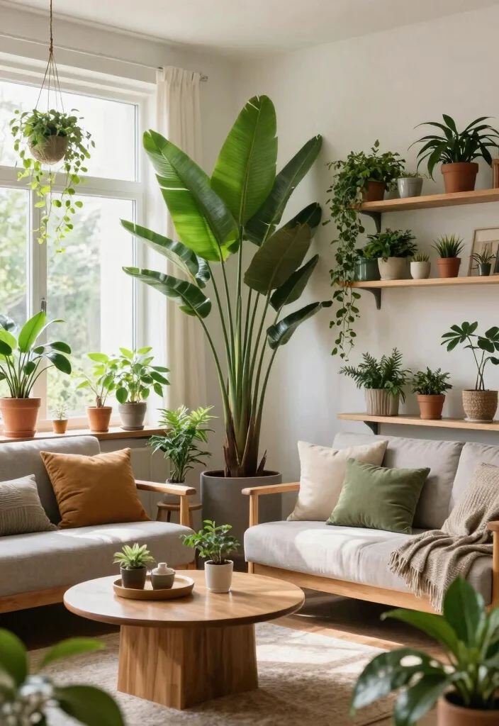 14 Stylish Apartment Living Room Decor Ideas with Smart Layouts 5. Go Green with Indoor Plants 0