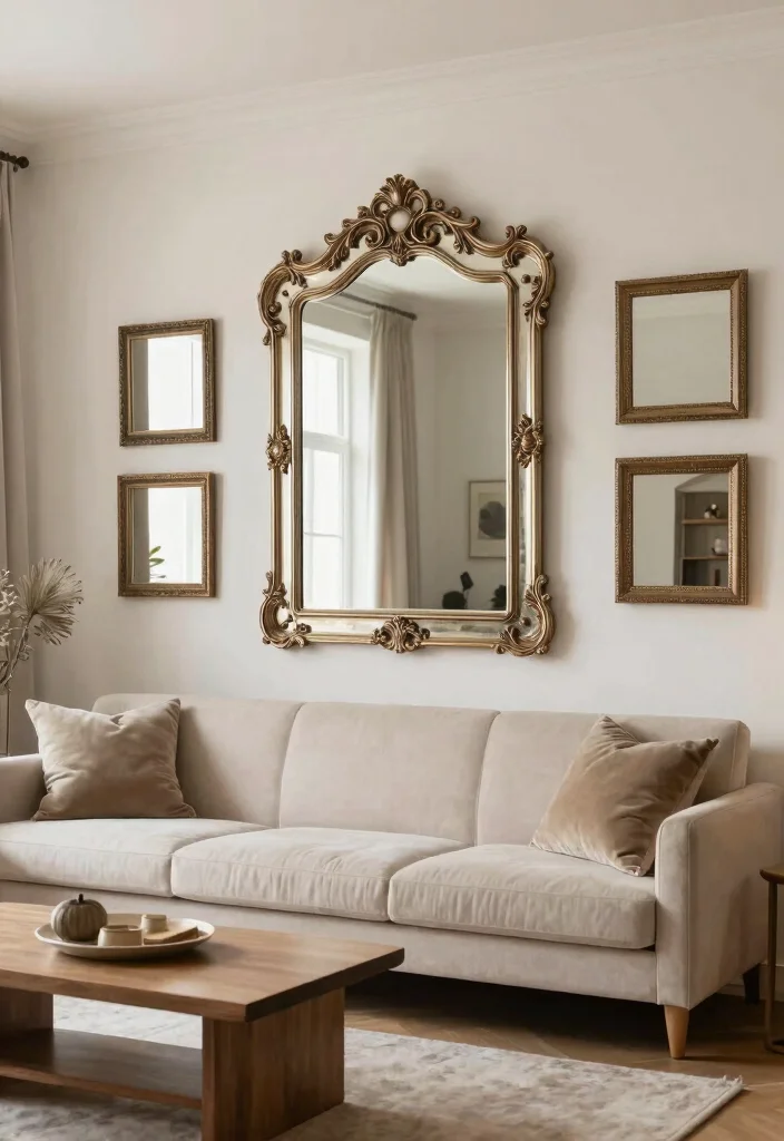 14 Stylish Apartment Living Room Decor Ideas with Smart Layouts 6. Use Mirrors to Expand Space 0