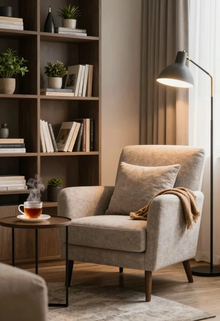 14 Stylish Apartment Living Room Decor Ideas with Smart Layouts 7. Curate a Cozy Reading Nook 0