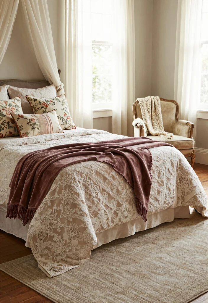 14 Vintage Bedroom Ideas with Timeless Character 23 14 Vintage Bedroom Ideas with Timeless Character 3. Vintage Textiles and Fabrics 0
