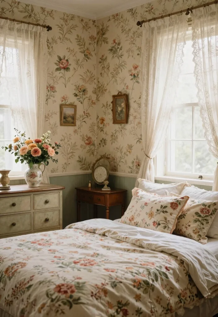 14 Vintage Bedroom Ideas with Timeless Character 36 14 Vintage Bedroom Ideas with Timeless Character 6. Delicate Floral Patterns 0